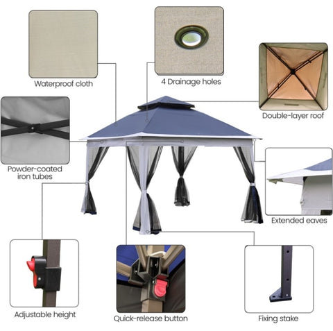 ZUN Outdoor 11x 11Ft Pop Up Gazebo Canopy With Removable Zipper Netting,2-Tier Soft Top Event 30267697