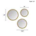 ZUN Gold Beaded Round Wall Mirror 3-piece set B03599371