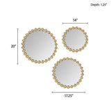 ZUN Gold Beaded Round Wall Mirror 3-piece set B03599371