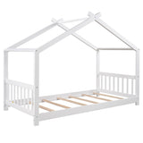 Twin Size House Platform Bed with Headboard and Footboard,Roof Design,White WF284064AAK