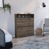 Shoe Rack 46" H, One Open Storage Shelf, Two Internal Storage Drawers, Two Doors, Dark Brown B097133214