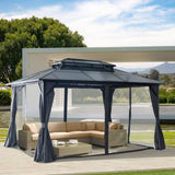 ZUN 10'x13' Hardtop Gazebo, Outdoor Polycarbonate Double Roof Canopy, Aluminum Frame Permanent Pavilion 45159897