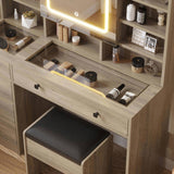 9262 gray particle board, tempered glass tabletop, linen finish, 5-drawer dressing table set with 82967963