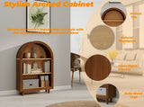 Arched Small Bookcase, Arched Storage Cabinet, Walnut Wooden Modern Arched Top Bookshelf with 3 W2557P428369