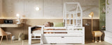 Twin Size House Bed Ladder and Storage Drawers for Kid Bedroom,Solid Wood Platfrom Bedframe N736P195110W