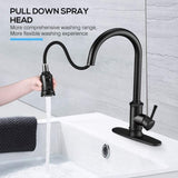 Kitchen Faucet- 3 Modes Pull Down Sprayer Kitchen Tap Faucet Head, Single Handle&Deck Plate for 1or3 T3177P277524