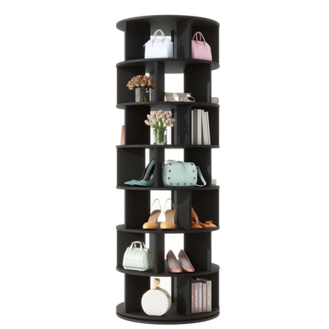 ZUN ON-TREND Φ23.6'' Rotating Shoe Rack Tower, 7-Tier Spinning Shoe Shelf with 5 Grids Per Layer, N721P180790B