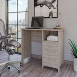 Computer Desk with Open Storage Shelf and 3-Drawers, Light Gray B097132887
