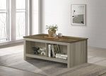 ZUN Nyla 43"W Gray Oak Coffee Table with Open Shelves Front and Back B061P234542