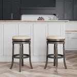 ZUN 30" Bar Stool, Weathered Gray Finish, French Gray Leather Seat B04660739