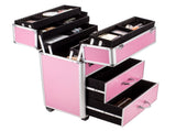 4 Tier Lockable Cosmetic Makeup Train Case with Extendable Trays Pink 73147203