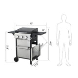 ZUN 3-Burner Propane Gas BBQ Grill, SS Plancha, 36900BTU Output With Wire Enamel Cooking Grids For W2938P208388