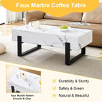 ZUN 47.2"x23.6" White Marble texture sticker MDF Coffee Table.White texture sticker,Black metal leg W1512P276714