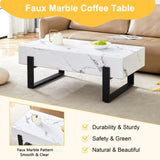 ZUN 47.2"x23.6" White Marble texture sticker MDF Coffee Table.White texture sticker,Black metal leg W1512P276714