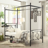 1pc Twin Platform Canopy Bed Black Finish Metal Frame Ball Finials Modern Traditional Look B011P207845