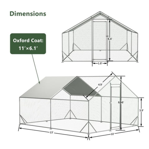 ZUN Large Metal Chicken Coop, Walk-in Chicken Run,Galvanized Wire Poultry Chicken Hen Pen Cage, Rabbits 99980799