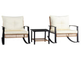 1pcs side table 2pcs rocking chairs, backrest sparsely woven, light yellow rattan, white cushion, 45516320