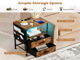 2pcs Nightstand with LED Lights & Charging Station, 2 Folding Fabric Drawers 08611489