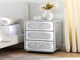 Mirrored Nightstand with 3 Drawers, Silver End Table with Crystal Handles, Modern Bedside Table for W1005P562305