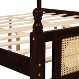 King Pine wooden Bed with Rattan Headboard and Footboard, with Central Enhanced Bed Platform W504P266749