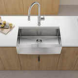 ZUN 33x22x10"Farmhouse Apron Single Bowl Stainless Steel Kitchen Sink with Workstation W2898P228900