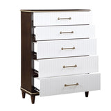 ZUN Glamorous White and Cherry Finish 1pc Chest of 6 Drawers Modern Bedroom Furniture with Gold Trim B011P183618