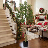 5.2FT Tall Artificial Tree Faux Plant Lush Evergreen Vibrant Green Foliage & Natural Trunk, 86085958