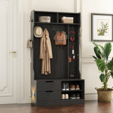 Hall Tree with 6 Hooks,Coat Hanger, Entryway Bench, Storage Bench,for Entrance, Hallwa,black W1321P190220