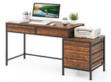 Home Office Dual Desktop Desk with 5 Storage Drawers, Powder-Coated Metal Frame Engineered Wood 79205800