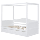 Twin Size Canopy Day Bed with twin size Trundle, White WF308885AAK