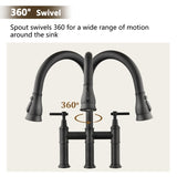 Double Handle Bridge Kitchen Faucet With Pull-Down Spray Head W122565381