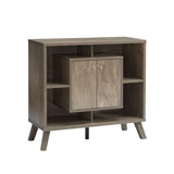 Compact display storage sideboard bookcase cabinet two door four open shelves metal knobs wooden B107P320791