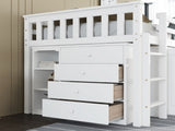 Twin Loft with Storage Cabinet, Drawer and Shelf Cabinet and Pulling-Out Desk, Rubber Wood Loft 20122803