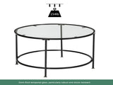 2 Layers 5mm Thick Tempered Glass Countertops Round Wrought Iron Coffee Table Black 78826240