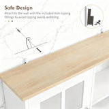 Large Countertop Kitchen Pantry Cabinet,Freestanding Storage Cabinet with Hutch,Glass Doors and T3971P416354