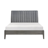 Modern Style Queen Platform Bed 1pc Velvet Upholstered Headboard Gray Finish Solid Wood Legs Bedroom B011P210119