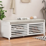 TREXM Distressed Shutter Storage Bench with Acacia Veneer for Retro Charm for Living Room, Entryway N715P196968K