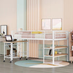 ZUN Twin Size Metal Loft Bed with Desk and Shelves,White MF292498AAK