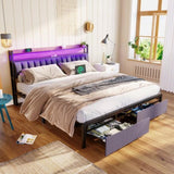 ZUN King Bed Frames with Storage Headboard and Drawers, LED Platform Bed Frame King Size, LED W1356133936