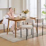 Set of 2 Modern Dining Chairs, White Boucle Upholstery with Curved Backrest & Black Metal Legs, T3661P338414