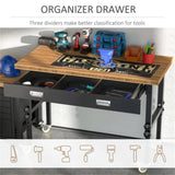 ZUN 47" Garage Work Bench with Drawer and Wheels, Height Adjustable Legs, Bamboo Tabletop Workstation 15187669