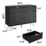 ZUN Modern black 6 Drawers for Bedroom, Modern 6 Drawer Dresser, Wide Chest of Drawers with Gold 79428460