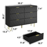 ZUN Modern black 6 Drawers for Bedroom, Modern 6 Drawer Dresser, Wide Chest of Drawers with Gold 79428460