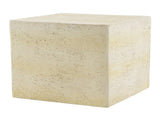 Light Tan Square MGO Side Table, Faux Travertine Textured Accent End Table, Pre-Assembled Non-KD N770P473013L