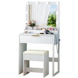 White particleboard with a 3-compartment, 1-drawer dressing table set with 8 three-color light 02363232