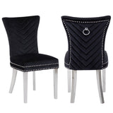 Eva 2 Piece Stainless Steel Legs Chair Finish with Velvet Fabric in Black 733569377848