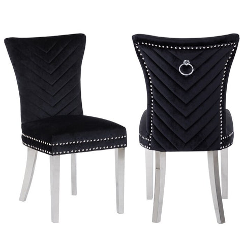 ZUN Eva 2 Piece Stainless Steel Legs Chair Finish with Velvet Fabric in Black 733569377848