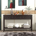 ZUN Rustic Entryway Console Table, 60" Long Sofa Table with two Different Size Drawers and Bottom Shelf 48408423