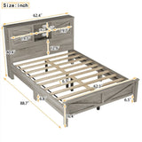 Farmhouse Platform Bed with Double Sliding Barn Door, Queen Size Rustic Wood Bed with
Charging WF317944AAG