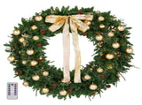 48in Pre-lit Christmas Wreath, Lighted Artificial Xmas Wreath with 150 Warm White Lights and 450 PVC 12728162